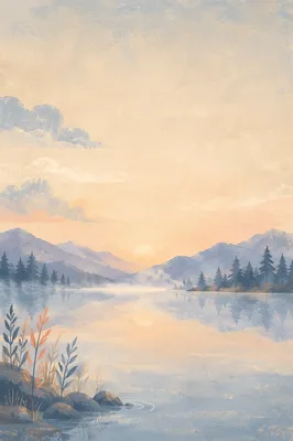 Still Mountain Lake at Dawn Background