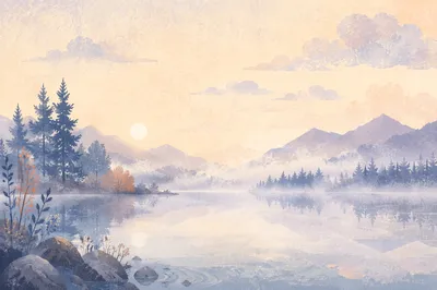 Still Mountain Lake at Dawn Background