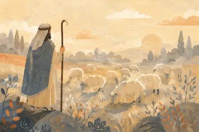 Still Meadow Shepherd and Sheep Background