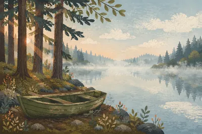 Be Still Forest Lakeshore Dawn Background