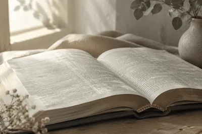 Open Scripture Book in Soft Window Light