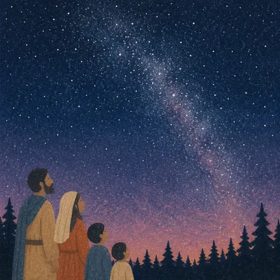 Starry Night Sky Above Forest Silhouette