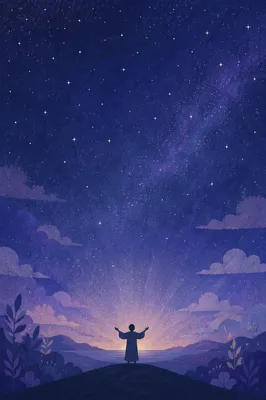 Silhouetted Figure Under Purple Galaxy Sky