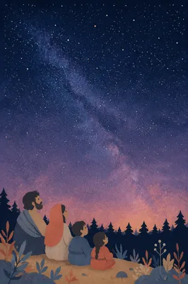 Starry Night Sky Above Forest Silhouette