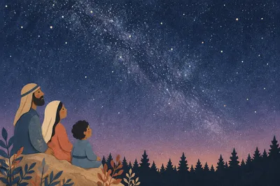 Starry Night Sky Above Forest Silhouette