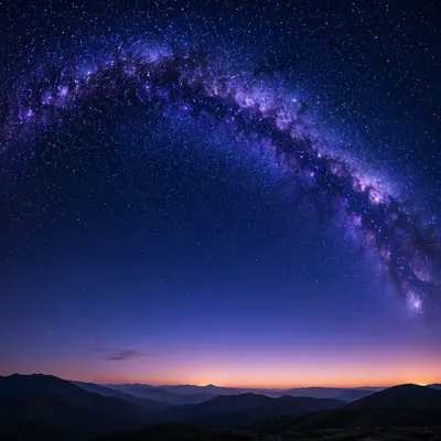 Purple Blue Galaxy Over Distant Hills