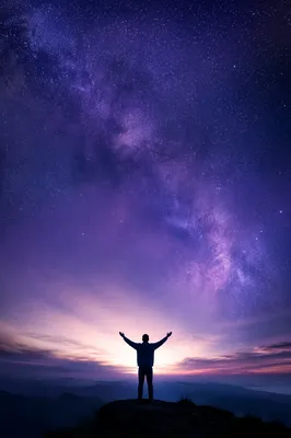 Person Beneath Purple Blue Galaxy Sky