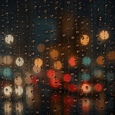 Rain Droplets on Blurred Night City Window