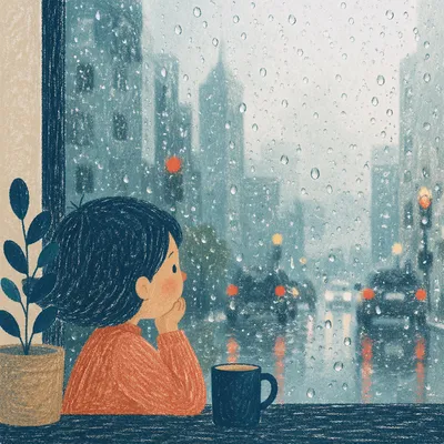 Rain Drops on Blurred City Window