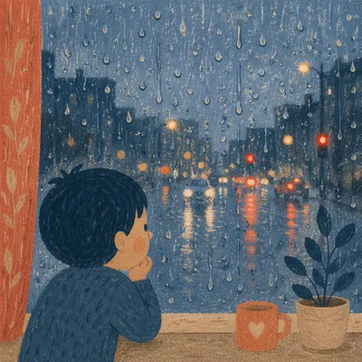 Rainy Window Over Blurred City Lights