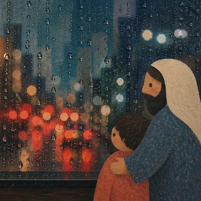 Rainy Window Glass with Urban Bokeh
