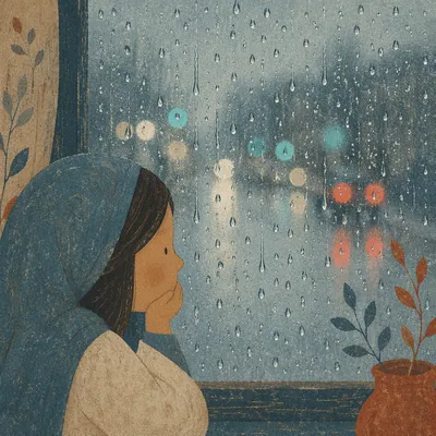 Rain Droplets Over Blurred City Lights
