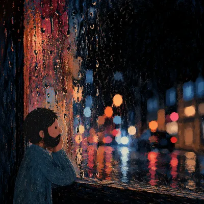 Rainy Window City Lights Background