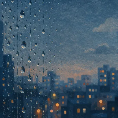 Rainy Window with Blurred City Lights