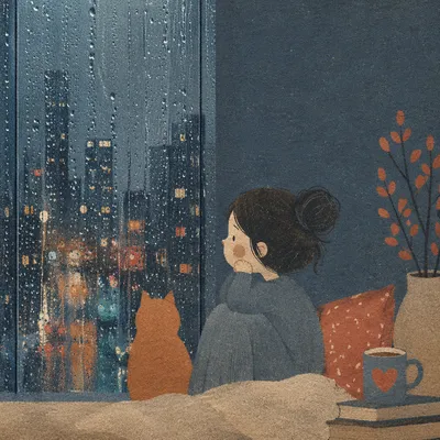 Rainy Window Bokeh City Background
