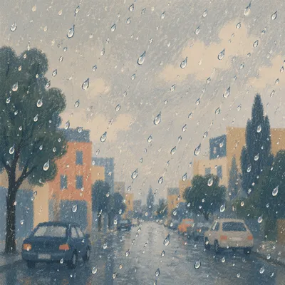 Rain Drops on Blurred Urban Window
