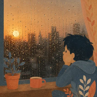 Rain Drops on Window with Blurred City