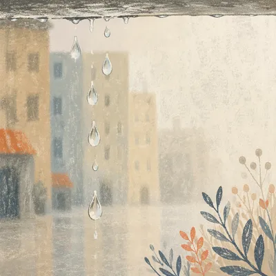 Rain Drops on Blurred City Window