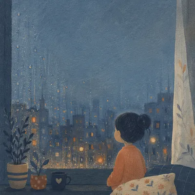 Rainy Window with Blurred City Lights