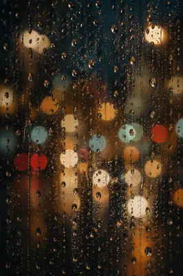Rain Drops on Blurred Night City Window