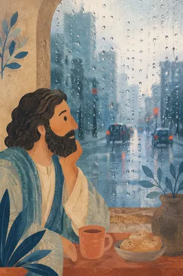 Rainy Window Droplets Over Blurred City