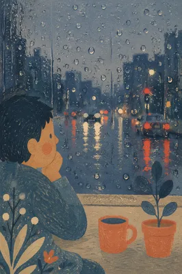 Raindrops on Window with Blurred City Lights