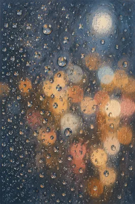 Rain Droplets Over Blurred City Lights