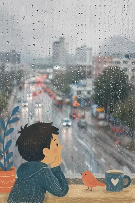 Rain Droplets on Blurred City Window