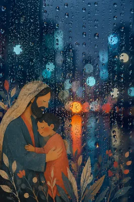 Rainy Night City Through Glass