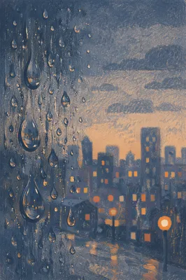 Rainy Window with Blurred City Lights