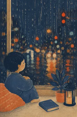 Rainy Window With Blurred City Lights