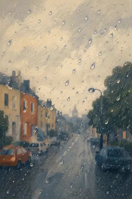 Rain Droplets on Blurred City Window