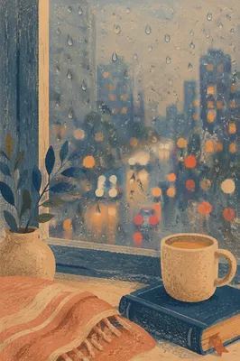 Rainy Window City Bokeh at Dusk
