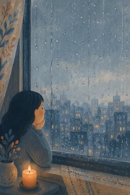 Raindrops on Window with Blurred City