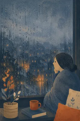 Rainy Window With Blurred City Lights