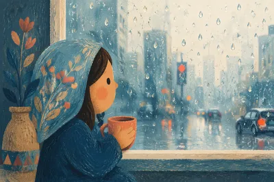 Rain Drops on Blurred City Window