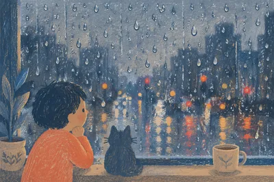 Rainy Window With Blurred City Lights