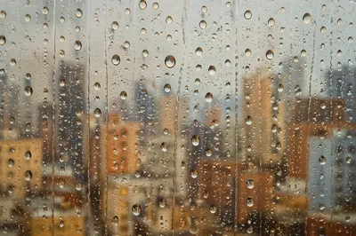 Rain Droplets Over Blurred City Background