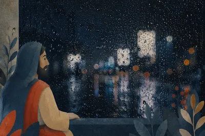 Rainy Window with Blurred City Lights