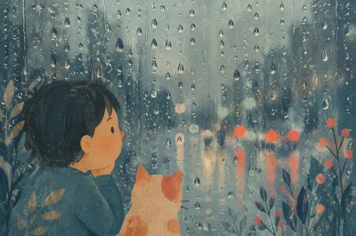 Rain Droplets on Blurred City Window