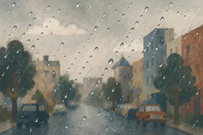 Rain Drops on Blurred City Window