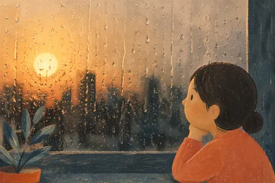 Rainy Window Over Blurred City