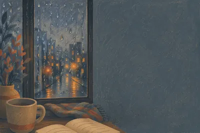 Rain Droplets on Window with City Bokeh