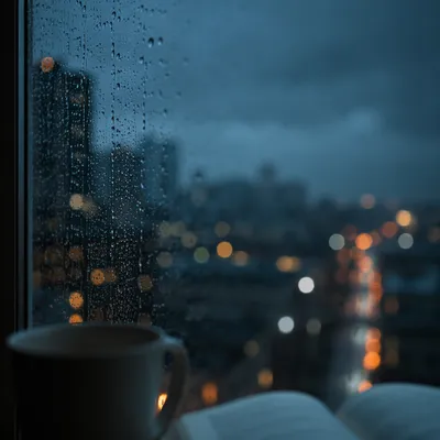 Rain Droplets on Window with City Bokeh