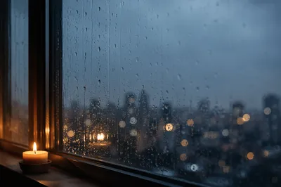 Rain Drops on Window with Blurred City