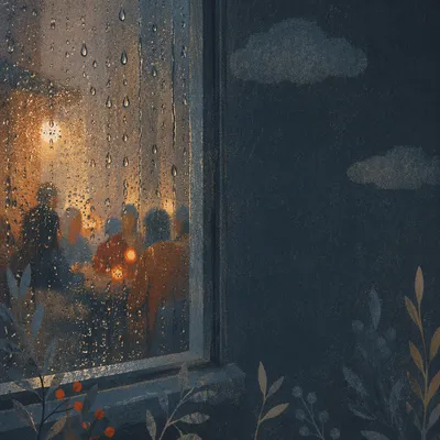 Rain Drops on Window at Blue Hour