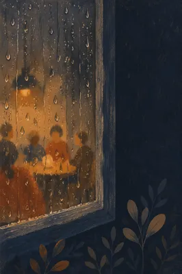 Rain Droplets on Window at Blue Hour