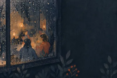 Rain Drops on Window at Blue Hour