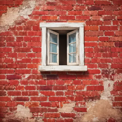 Vibrant Red Brick Wall With White Window