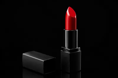 Bold Red Lipstick on Black Background